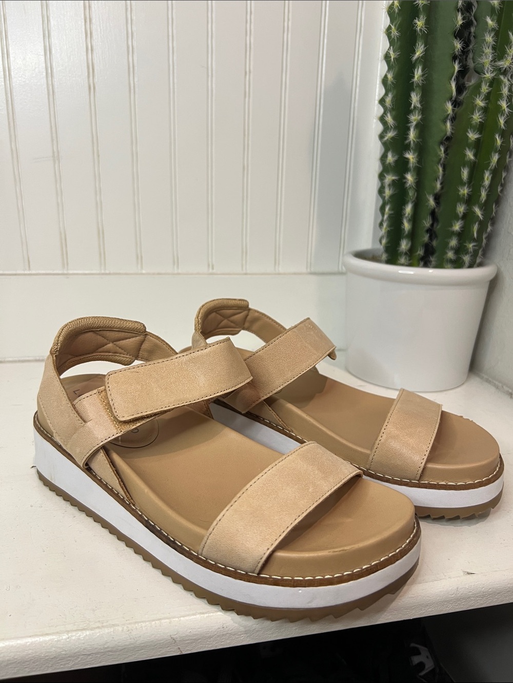 Women’s Tan Platform Sandals with Velcro Straps